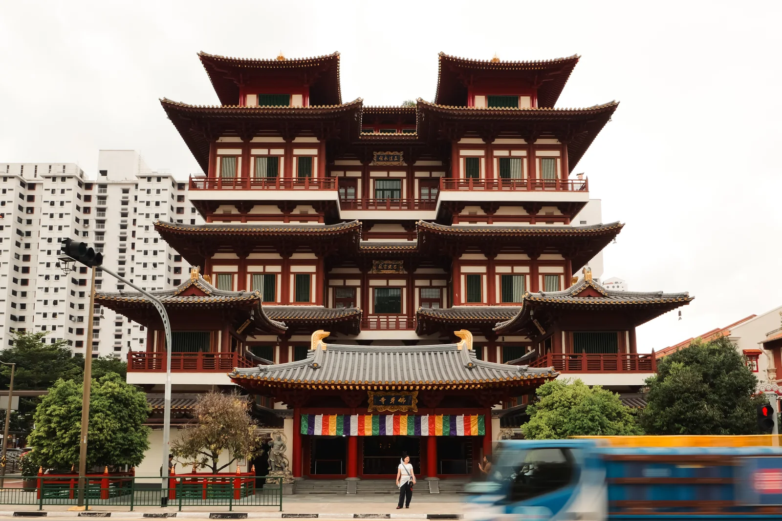 The Buddha Tooth Relic Temple facade in Chinatown