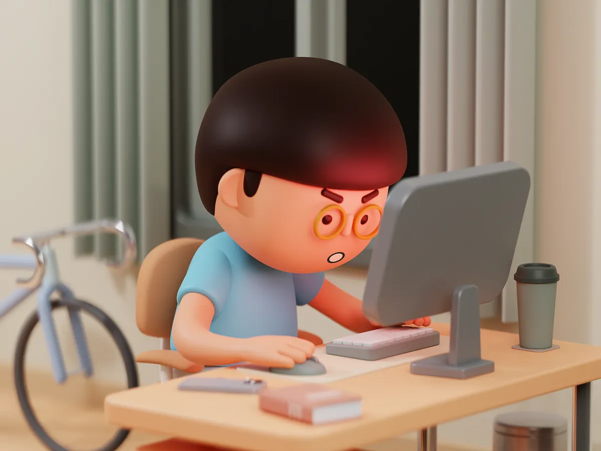 A young boy lost in the world of his computer - 3D Illustration